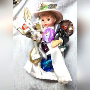 Wendy Gell hilarious Barrette doll in white dress with Duffy Duck Swarovski pear